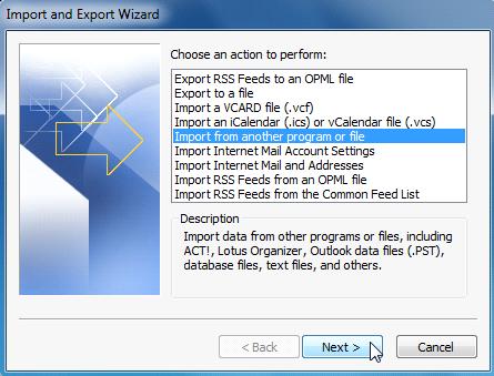 The Import and Export Wizard If you use Gmail, follow these