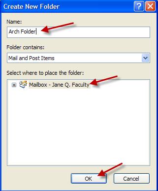 In Outlook 2007, from the left pane, right-click your account name and select New Folder 33.