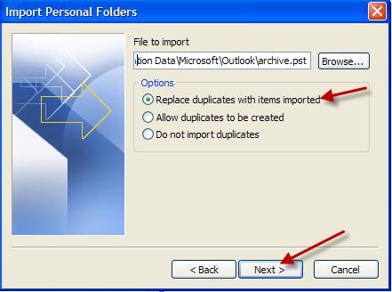 41. Then from the Import Personal Folders dialog box, click Next. 42.