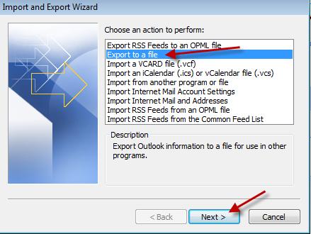 3. Select Export to a File