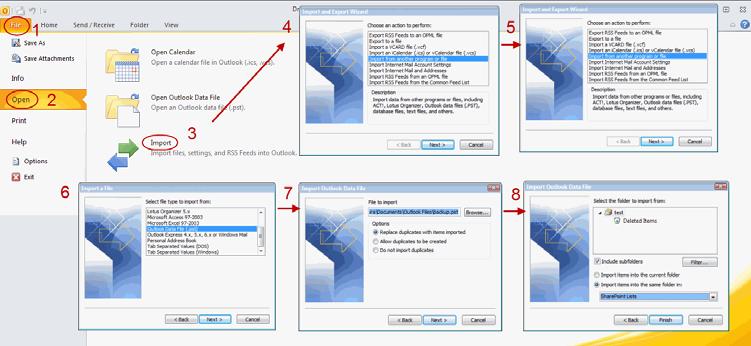 Click Import. This step is based on Outlook 2010. The steps and screen may be different if you are using another version of Outlook.