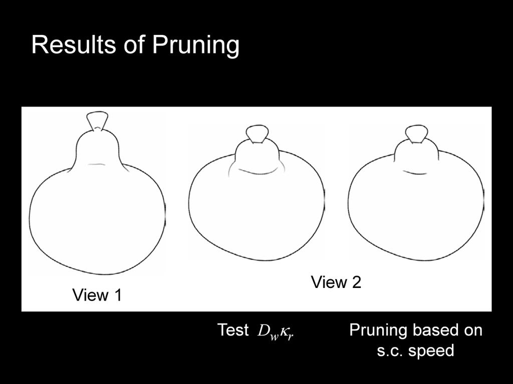 Here are a couple of examples of pruning according to the formula for the speed (right), or according