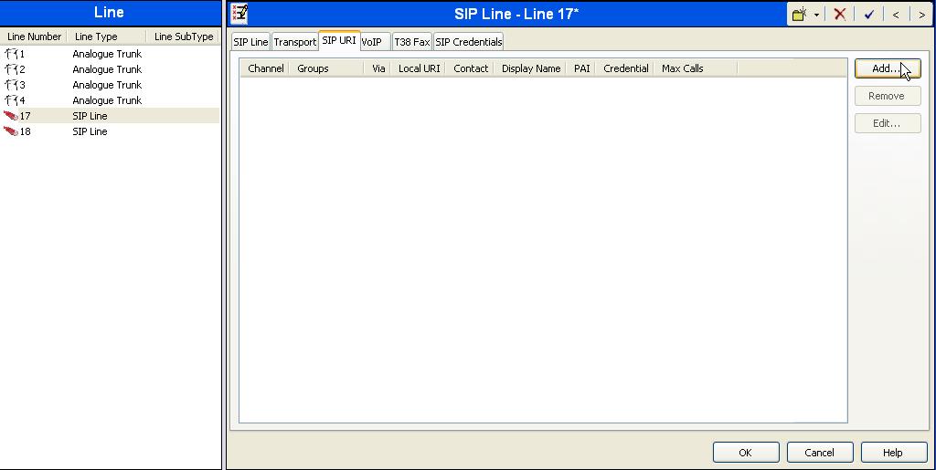 5.6. Configure SIP URI Parameters for the SIP Line Select the SIP URI tab to configure SIP URI parameters for the SIP Line. Click on the Add button.