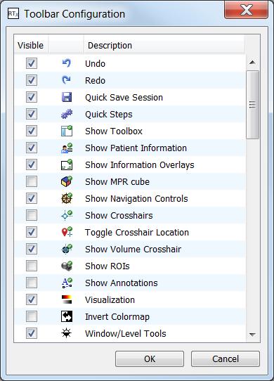 Figure 33: Toolbar Configuration dialog box By placing a check in the box next to the Favorite tools, this group of tools is available as a dropdown on the toolbar, with the most recently used of the