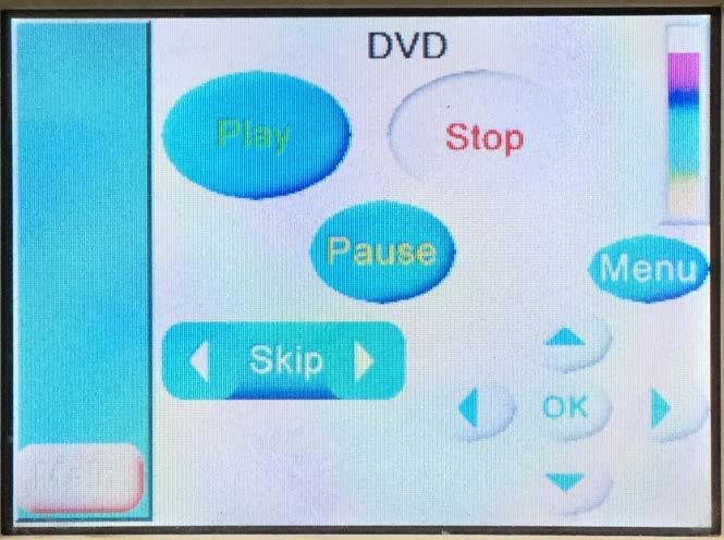 To stop, select stop. Use the arrows to move around DVD menu and scenes. Use the skip arrows to fast-forward and rewind the scene.