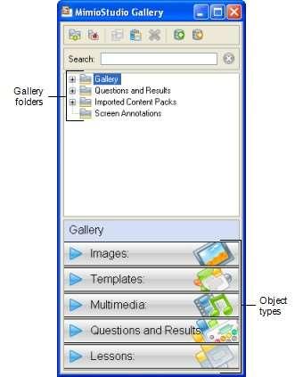 MimioStudio MimioStudio Gallery consists of the following four main folders: n Screen Annotations - contains all saved Screen Annotation snapshots.
