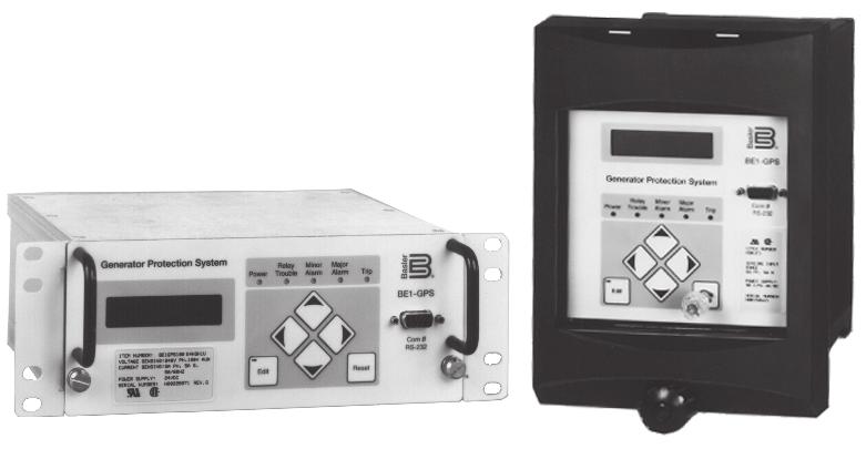 BE1-GPS100 GENERATOR PROTECTION SYSTEM The BE1-GPS100 is a multifunction, programmable numerical protection, meter, and control relay.