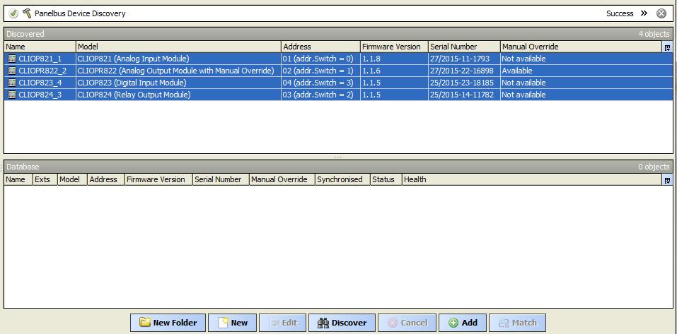 Click Add button on the bottom of the pane. The Add dialog box displays listing the selected panelbus modules.