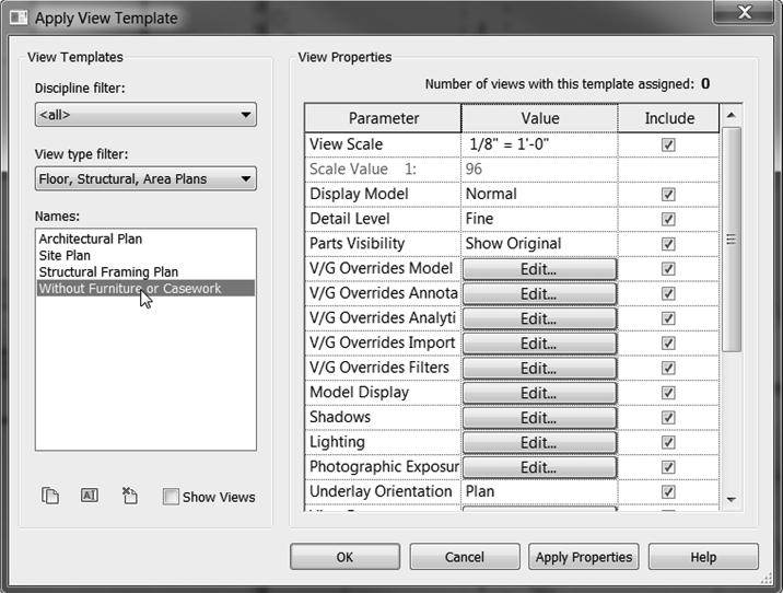 Using View Templ ates 6 0 9 Using View Templates When you created the furniture plan in the beginning of the chapter, you manipulated the data in the Visibility/Graphics Overrides options to hide