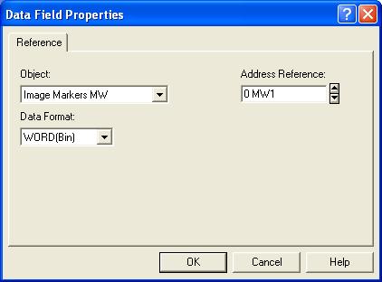 3 Data Field Properties The Data Field Properties dialog box is shown in Figure 3 below. The Object combo box contains all the objects in the controller s memory available for use with the HMI panel.