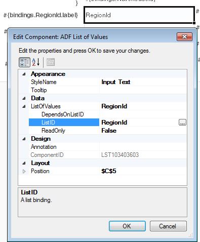 Creating a List of Values in an Excel Worksheet Figure 8-3 ADF List of Values Component To insert an ADF List of Values component: 1. Open the integrated Excel workbook. 2.