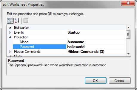 Using Worksheet Protection If desired, provide a value in the Password field. The end user cannot turn off sheet protection at runtime without knowing this value.