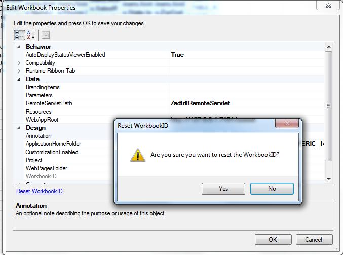 What You May Need to Know About Securing an Integrated Excel Workbook 2. In the Workbook group of the Oracle ADF tab, click Workbook Properties. 3.
