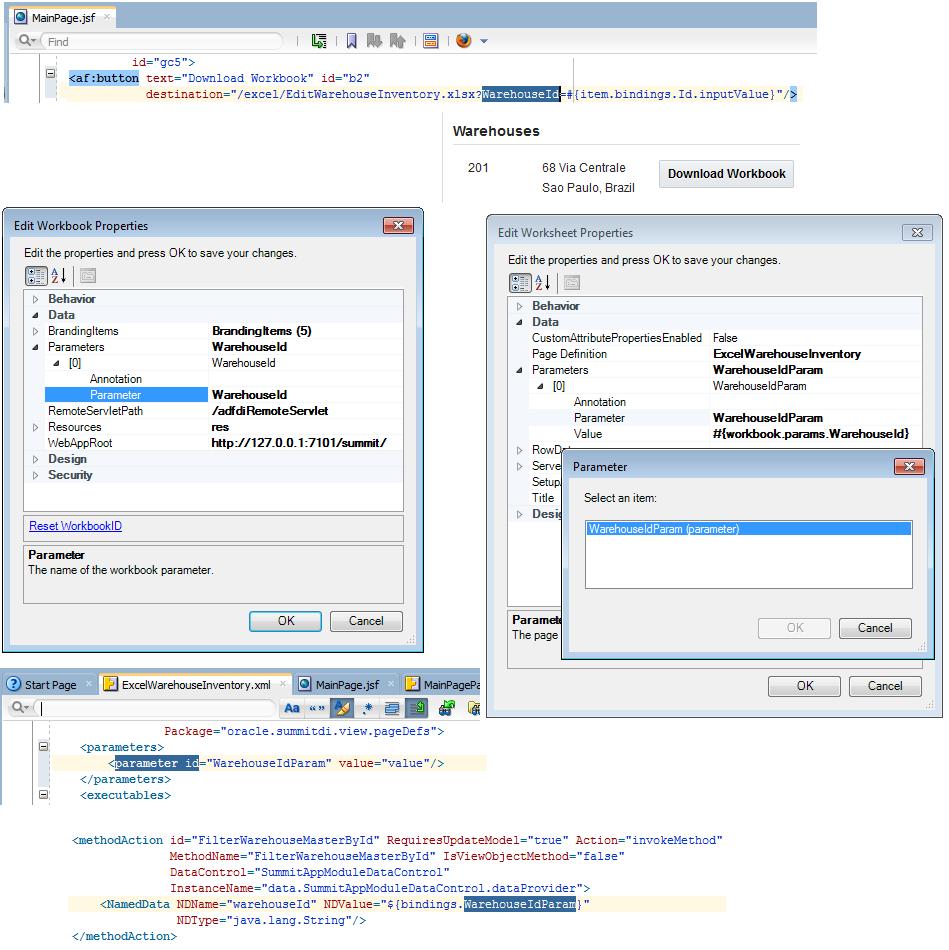 Passing Parameter Values from a Fusion Web Application Page to a Workbook Figure 15-
