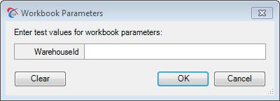 Passing Parameter Values from a Fusion Web Application Page to a Workbook Figure 15-8 Workbook Parameters dialog While testing, the values entered here are used for the workbook parameter values.