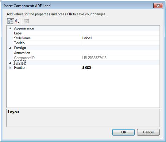 Using the Binding ID Picker Figure 5-8 Property Inspector Window for ADF Label Component 5.