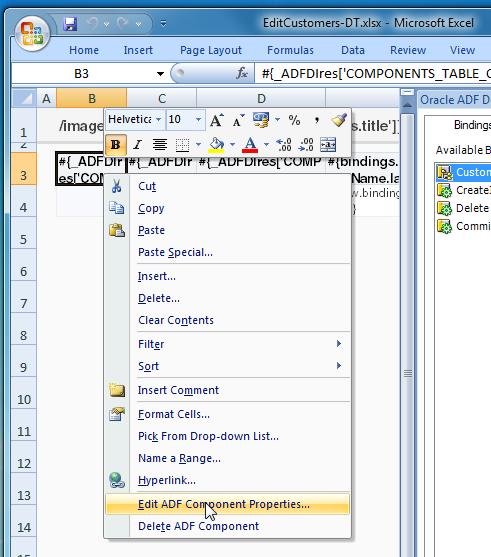 Removing ADF Desktop Integration Components Figure 5-15 Context Menu Options of the ADF Table Component 5.
