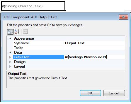 Inserting an ADF Output Text Component This component can also serve as a subcomponent for the ADF Table and ADF Readonly Table components.