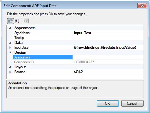 Inserting an ADF Input Date Component Figure 6-8 shows an example of the ADF Output Text component (in black box) at runtime. Figure 6-8 ADF Output Text Component at Runtime 6.
