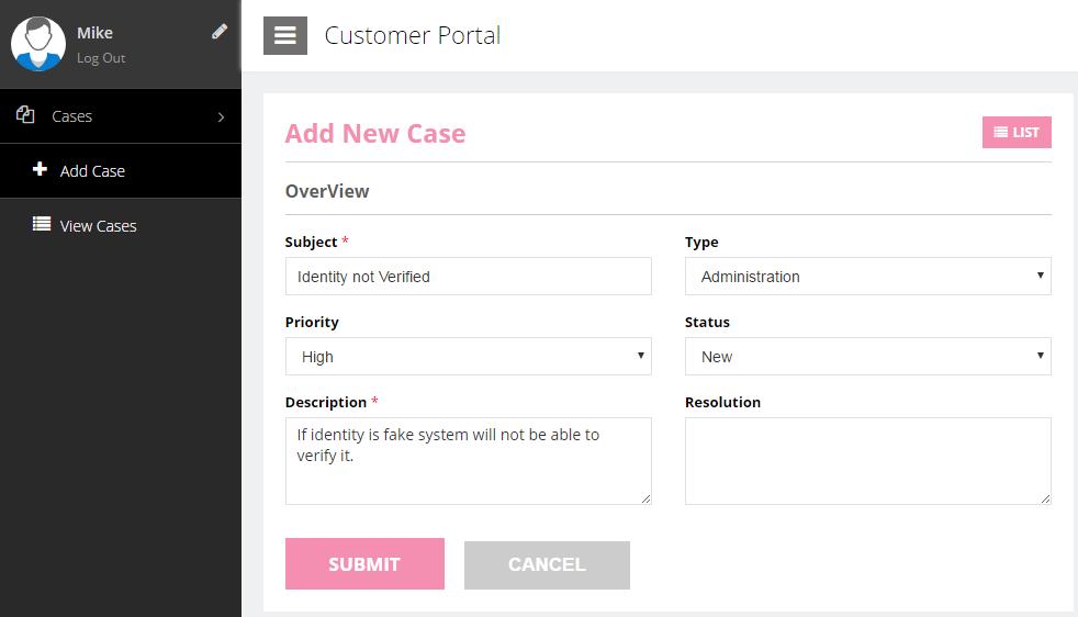 Add Case: Add a new record in a module from the portal and