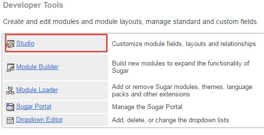 Sugar Fields Creation Create Username and Password Fields: Create Username and password Fields from SugarCRM Studio. Add two fields (i.e. User Name and Password) in Contacts module.
