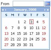 Enter Dates To enter a date, click. A calendar opens. 1 2 3 4 5 6 1 Click to display the previous year. 2 Click to display the previous month. 3 Click to display the next month.
