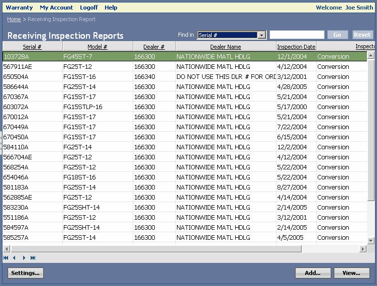 5. Receiving Inspection Reports Receiving Inspection Reports Page Click Receiving Inspection Reports in the navigation pane. The Receiving Inspection Reports page lists all submitted reports.