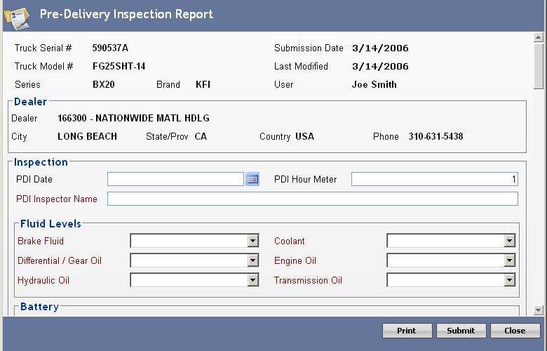 Create a Pre-Delivery Inspection Report Note: You must submit a Receiving Inspection Report before submitting a Pre-Delivery Inspection Report. 1.