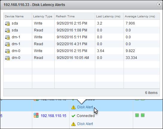 Chapter 10 NSX Controller 3 Under Management, go to the required controller, and click the Disk Alert link. The Disk Latency Alerts window appears.