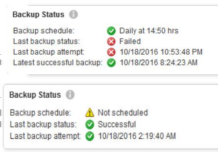 NSX Manager backup status: Backup schedule Last backup status (Failed/successful/not scheduled along with date and time) Last backup attempt (date and time with details)