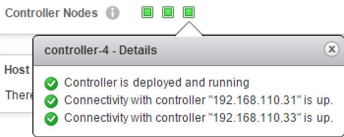 Controller peer connectivity status (If controller is down showing Red, peer controllers are displayed as Yellow) Controller VM status (powered off/deleted) Controller