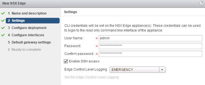 User Name and Password set the CLI/VM console credentials to access the DLR Control VM. NSX does not support AAA on ESG or DLR Control VMs.