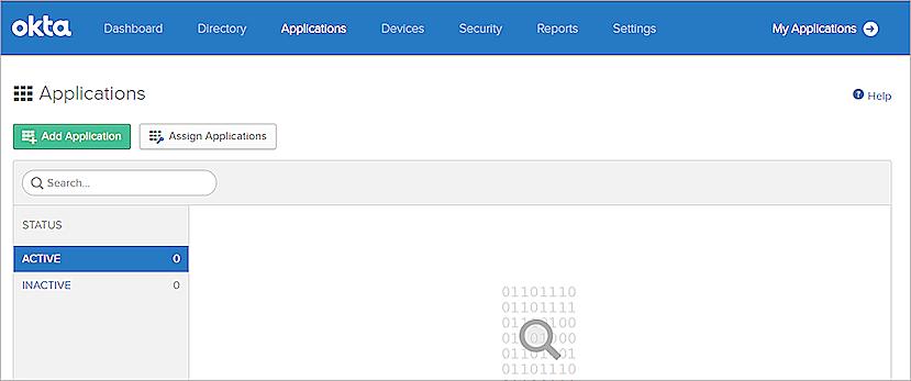 Configure Okta 1. Sign into your Okta account. 2. From the top navigation bar, select Applications.