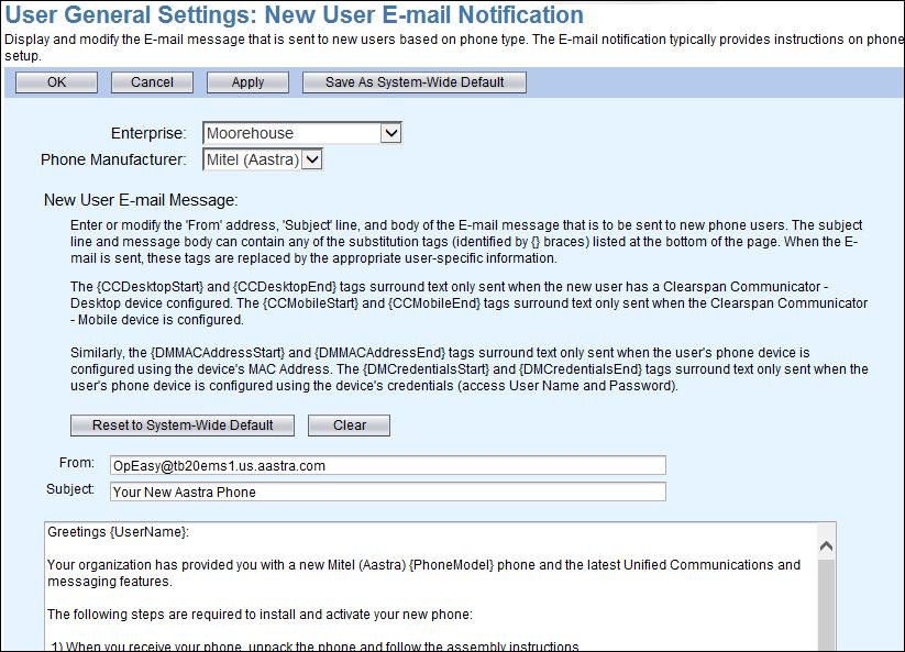 NEW USER E-MAIL NOTIFICATION After a new user is created, an optional e-mail goes out to the user containing instructions for setting up the user s new Mitel or Polycom phone.