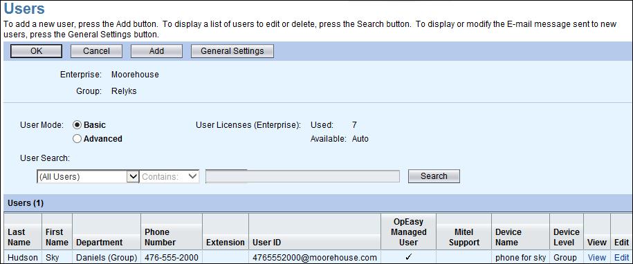 MODIFYING A SINGLE USER The User Modify page displays when you access a user after it is created. The options are the same as in the User Add pages. You can modify those items that need to be changed.