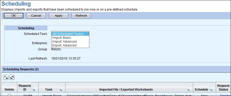 2. Select the Scheduled Task from the drop-down list. This filters the list of schedules.