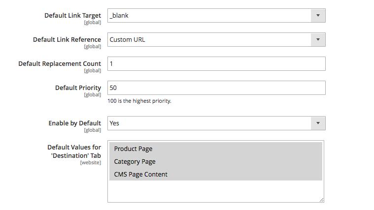 Under these settings, the store owner can set a row of the default values, such as the default target, reference, priority and more.