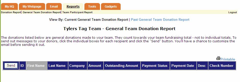 General Team Donation Report (Team Captain Only)