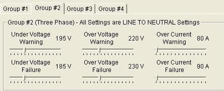 Although only one AC source may be monitored at one time, settings may be configured for all groups through the