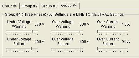 Under/Over Voltage Failure Over Current Warning Over Current Failure Group #3 (Three Phase Hi Wye) Allows settings