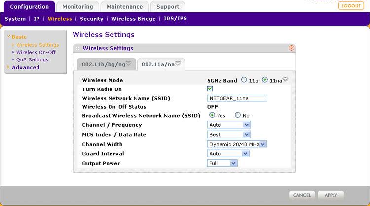 Figure 16. 2. Specify the wireless mode in the 5 GHz band by selecting one of the following radio buttons: 11a. 802.
