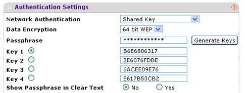 Figure 22. Table 11. WEP encryption settings Setting Data Encryption Passphrase Encryption Key (Key1 Key4) Descriptions Select the encryption key size from the drop-down list: 64-bit WEP.