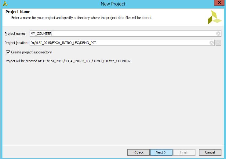 Figure 2: Choose project name and directory Navigate through the project creation
