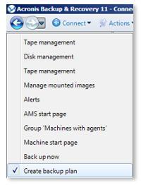 Others are selected from the drop-down list, or typed manually in the page's fields. Action page - Controls Acronis Backup & Recovery 11 remembers the changes you made on the action pages.