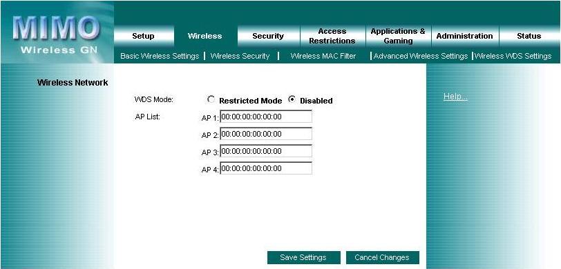 4.8 Wireless Wireless WDS Settings WDS (Wireless Distribution System) is comprised of a bridging and/or a repeater mode.