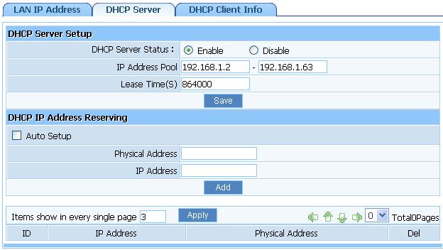 4.7.2. DHCP Server Figure 4-35 DHCP Server Status: Keep the default setting Enable, so router is able to use DHCP function.