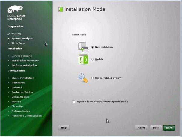 5. In the initial SUSE boot installation screen, select the second option Installation and press Enter. The Welcome screen appears. 6.