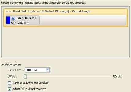 Depending on your choice the next page of the wizard enables to set the following parameters: For a separate partition Size of the virtual disk.
