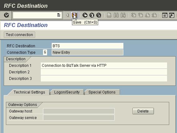 Figure 11 Setup RFC Destination Now we can enter the settings for the HTTP connection as shown in Figure 10.