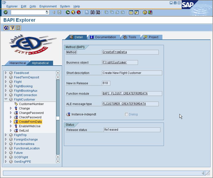 Figure 2 Create Flight Customer BAPI in transaction BAPI Architecture SAP Web AS 6.20 added the capability to exchange IDocs with external Systems over HTTP.